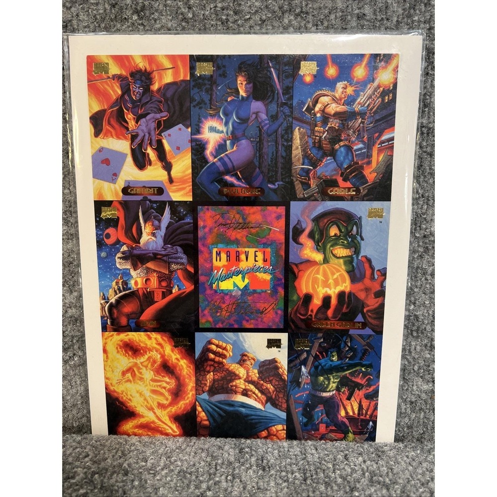1994 Marvel Masterpieces 9-Card Uncut Dealer Promo Sheet Hildebrandt Artwork